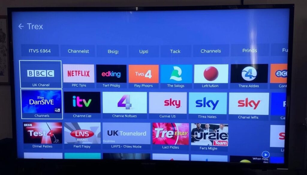 Trex IPTV UK channel package showing BBC, ITV, and Sky channels