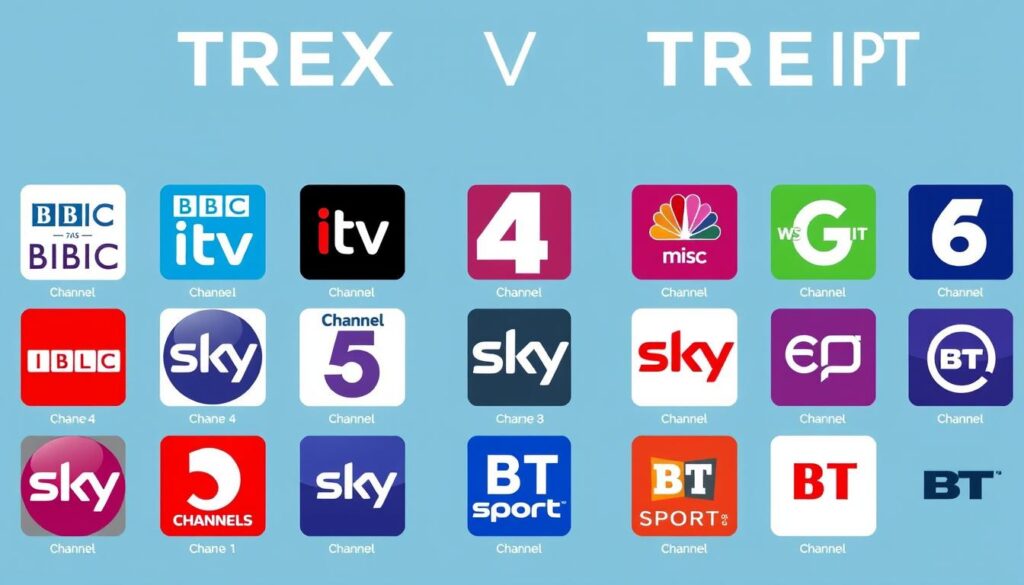 Trex IPTV UK channel selection showing popular British channels