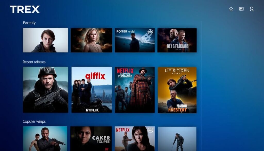 Trex IPTV VOD library showing movies and TV series selection