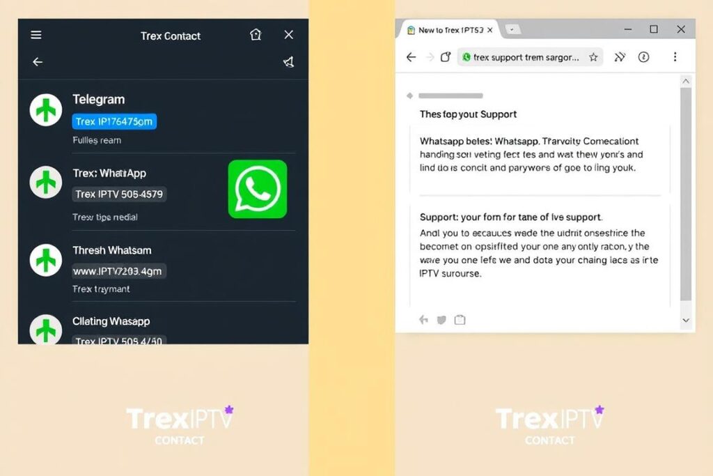 Trex IPTV alternative contact methods showing social media and email support options