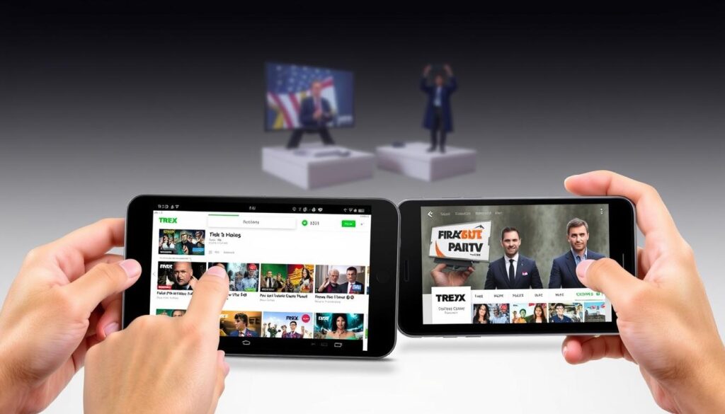 Trex IPTV app running on multiple mobile devices