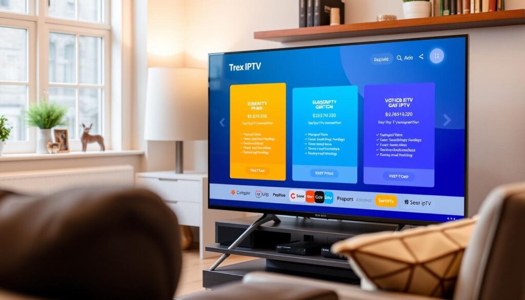 Trex IPTV subscription plans displayed on a smart TV interface