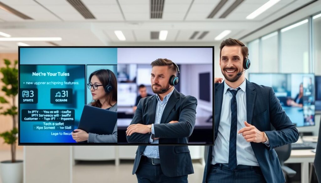 Trex IPTV support channels showing customer service representatives assisting different types of clients