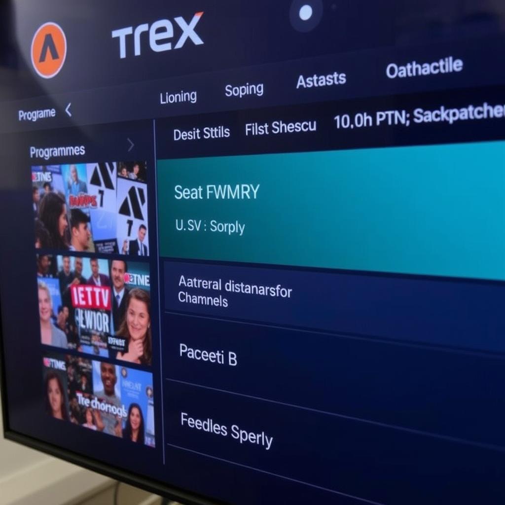 Trex IPTV user interface showing EPG guide