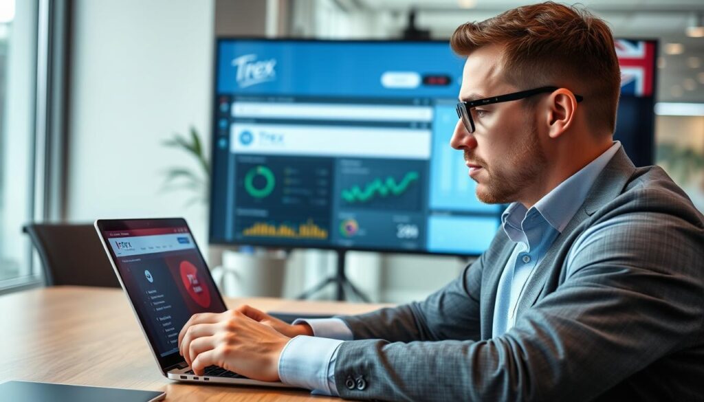 UK IPTV reseller managing their business on laptop showing Trex platform interface